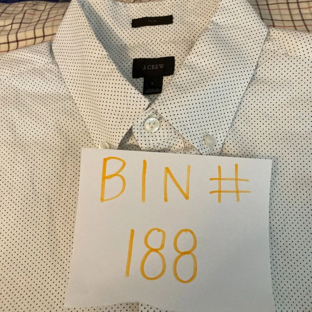 J. Crew Shirt Mens Sz L White Navy Blue Polka Dot Cotton Slim‎ Fit Button Up